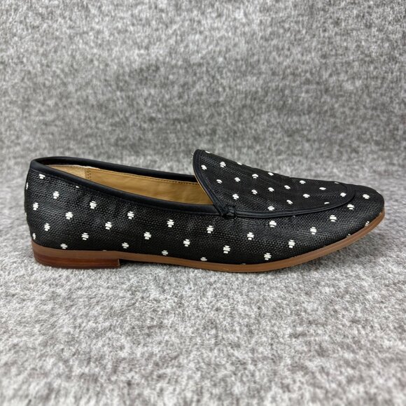✅Womens 10M Banana Republic Loafers Black W/White Embroidered Polka Dots Shoes - Picture 6 of 12